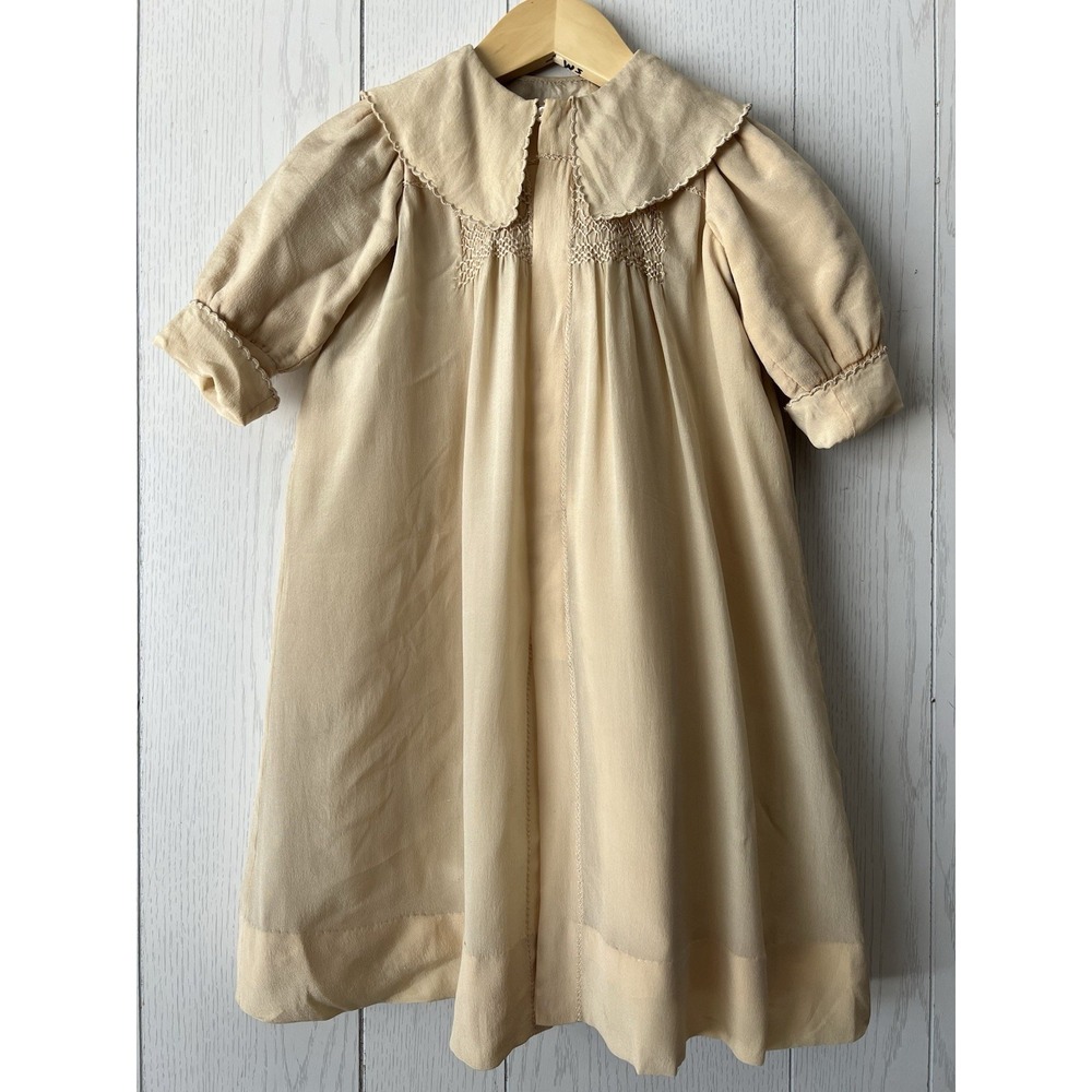 Antique Silk Dress Coat Robe Embroidered Gown Baby Cream Lined Handmade